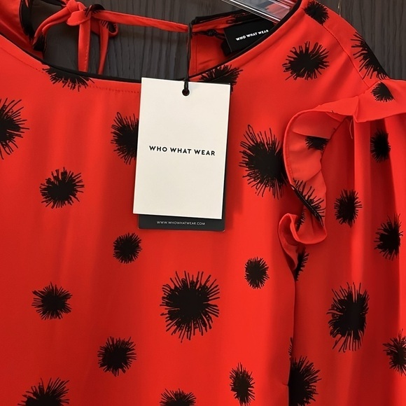 Who What Wear red with black design 3/4 sleeved dress. Size Small. NWT - Picture 3 of 11